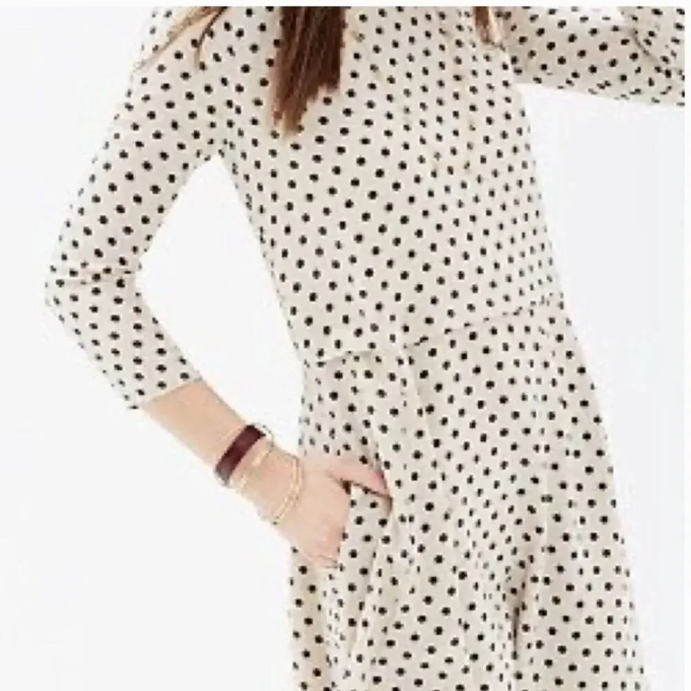 Madewell Silk Polka Dot beige dress 3/4 Sleeve SZ XS